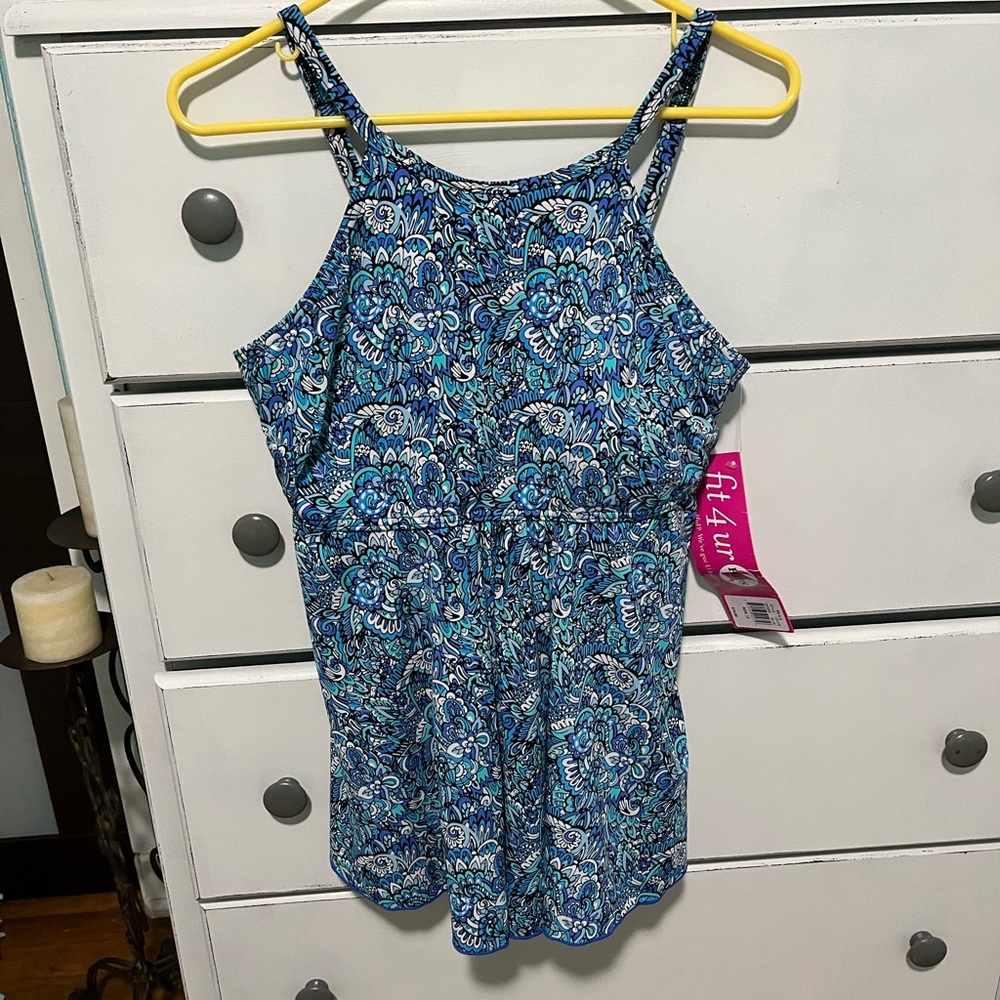 Blue Patterned Swim Top